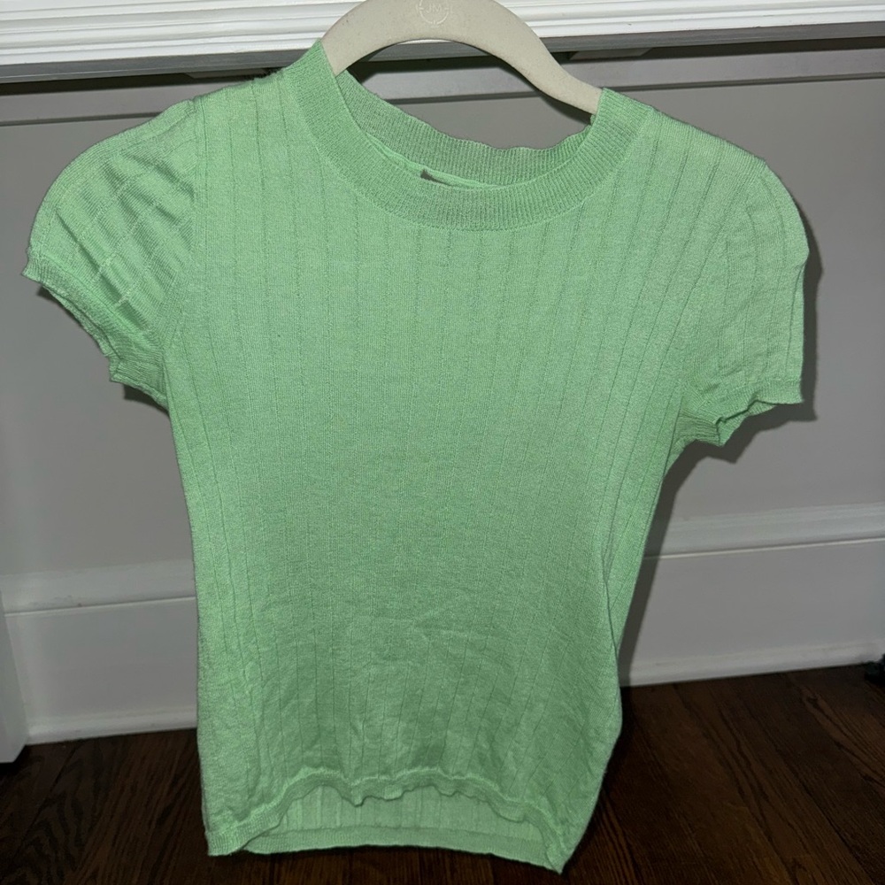 J. Crew Light Green Ribbed Short Sleeve Top